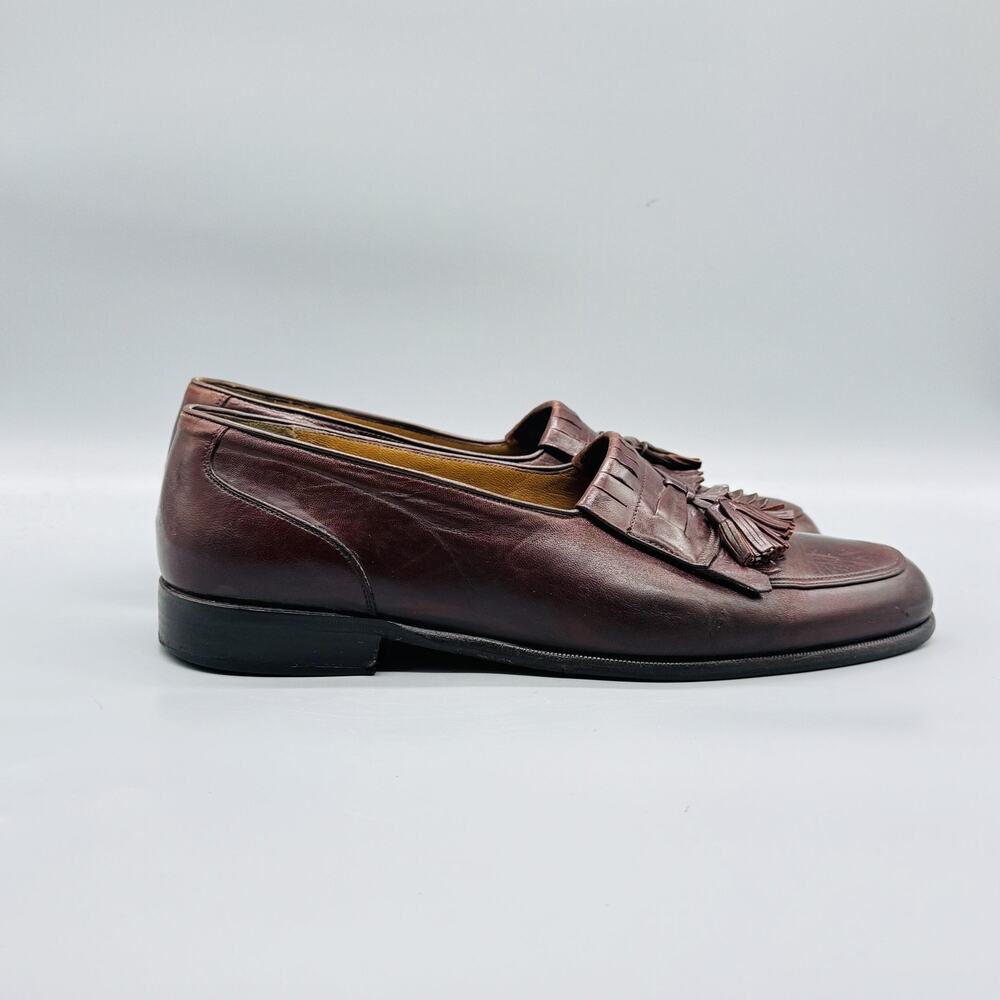 Johnston Murphy Shoes Mens 12 Brown Leather Kiltie Tassel Loafers Vtg Made Italy